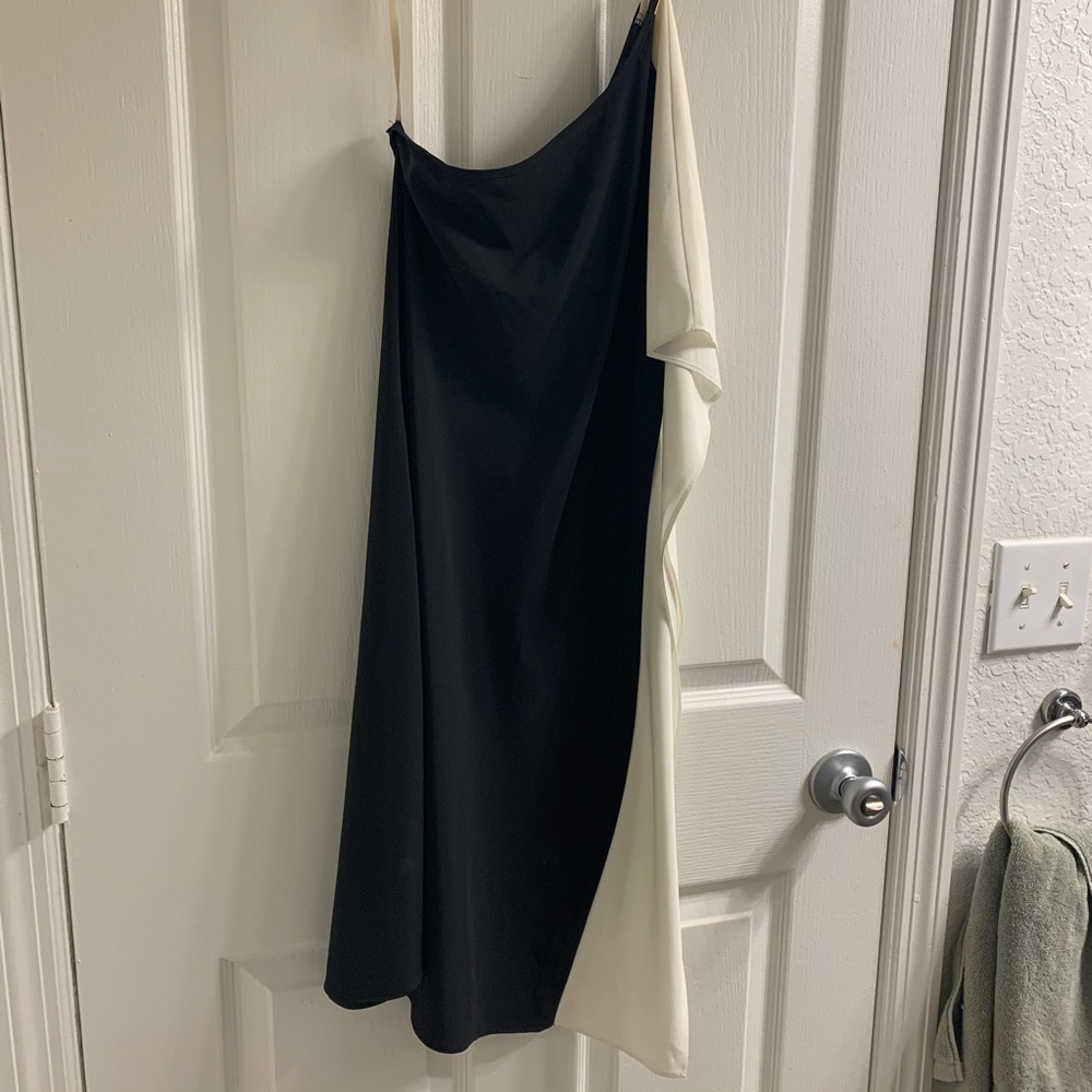 Aqua asymmetrical dress, black and white, size xs